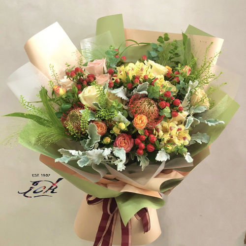 圖片 【BO-044】玫瑰 (10枝) + 煙花菊 + 襯花