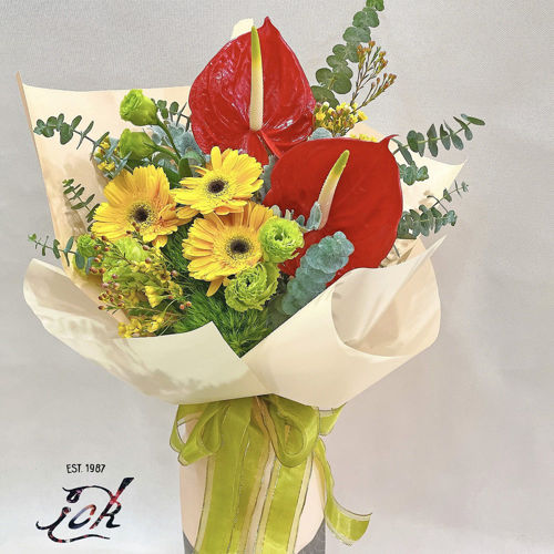 圖片 【BO-079】紅掌 (2枝) + 太陽菊