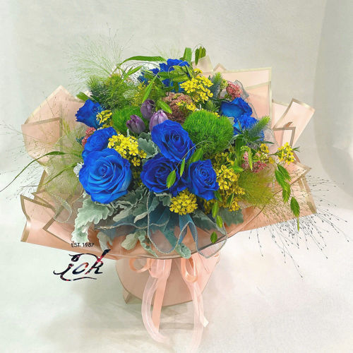 圖片 【BO-066】藍玫瑰(10支) + 鬱金香(3支)